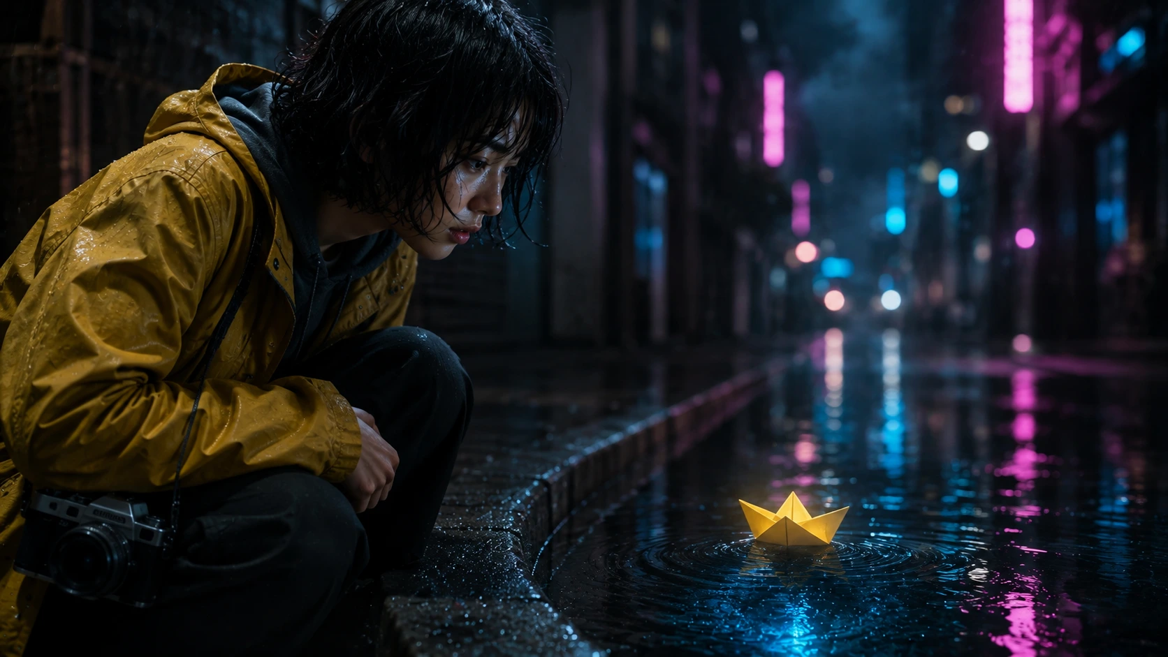 Keyframe 3: character raising a glowing hand
